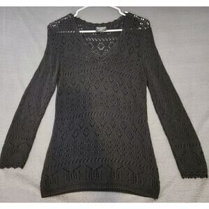 Polo Jeans Co Lauren Ralph Lauren Sz M Black Open Crochet‎ Knit Pullover Sweater